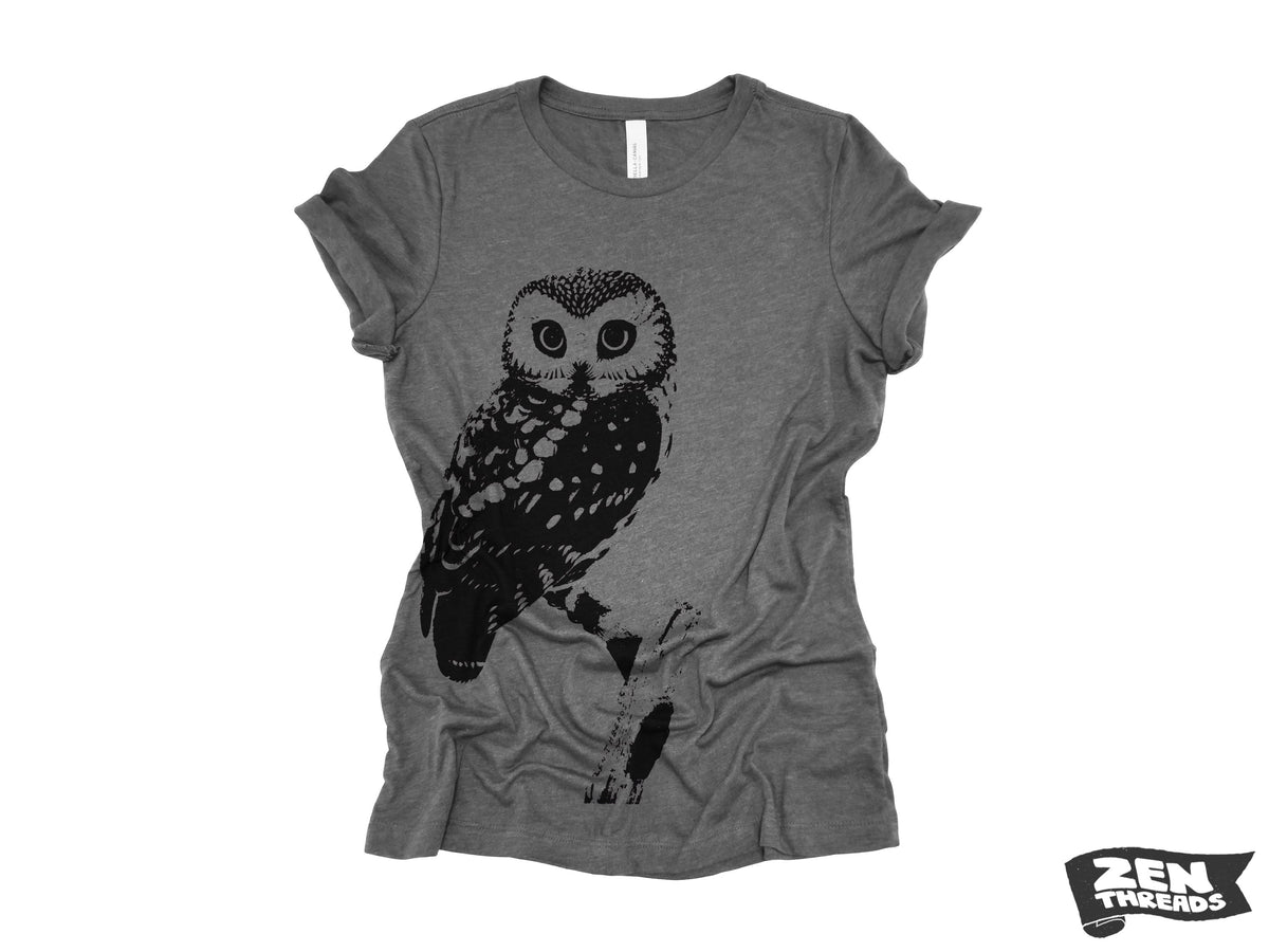 Womens OWL Relaxed fit vintage soft eco print ladies boyfriend T-Shirt (+ Colors) custom bird watching forest hiking camping nature animal