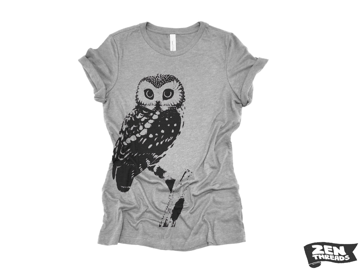 Womens OWL Relaxed fit vintage soft eco print ladies boyfriend T-Shirt (+ Colors) custom bird watching forest hiking camping nature animal