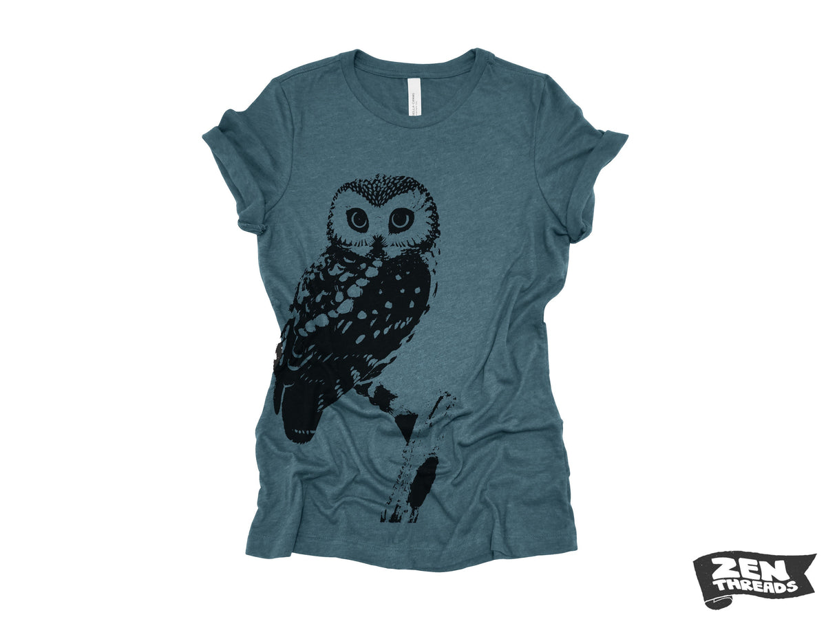 Womens OWL Relaxed fit vintage soft eco print ladies boyfriend T-Shirt (+ Colors) custom bird watching forest hiking camping nature animal