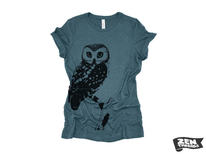 Womens OWL Relaxed fit vintage soft eco print ladies boyfriend T-Shirt (+ Colors) custom bird watching forest hiking camping nature animal