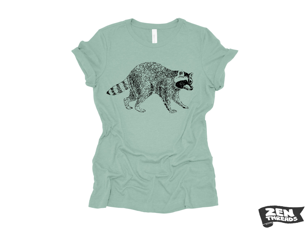 Womens RACCOON T-Shirt trash panda eco printed relaxed fit Bella Canvas 6400cvc crew shirt ladies fun animal + Colors custom boyfriend tee