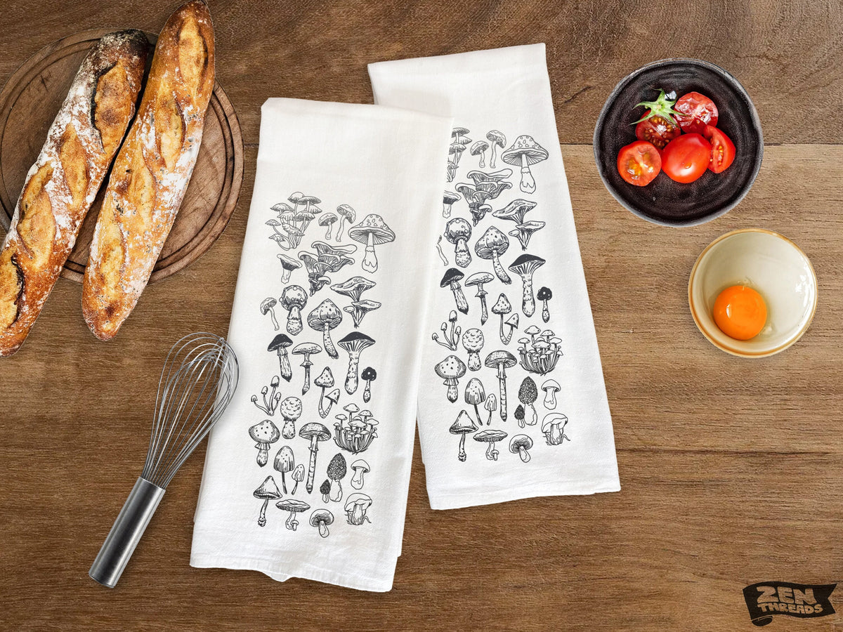 Mushrooms Grey - Large Flour Sack Towels Natural Cotton