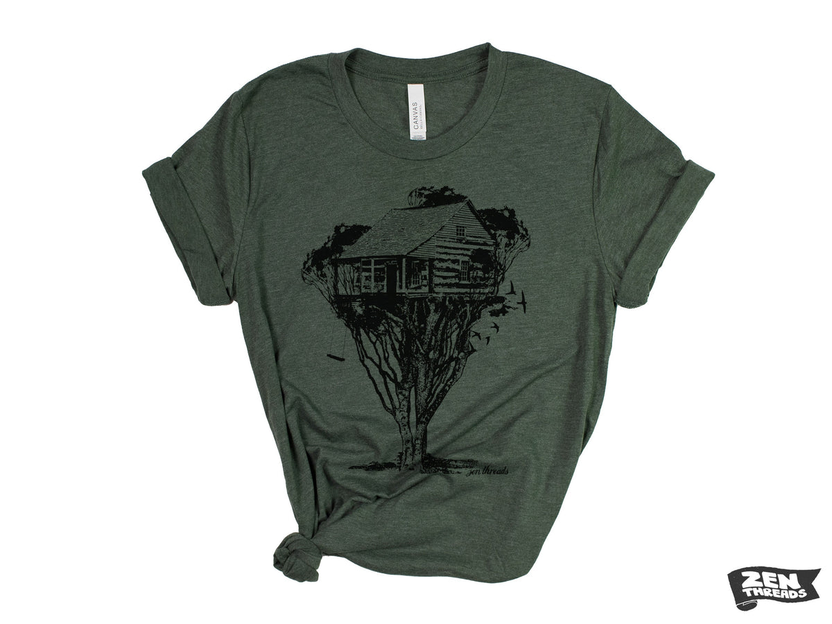 TREEHOUSE Unisex Cabin t shirt custom color printed tee mens women's Bella canvas adventure mom dad climbing nostalgia kid at heart builder