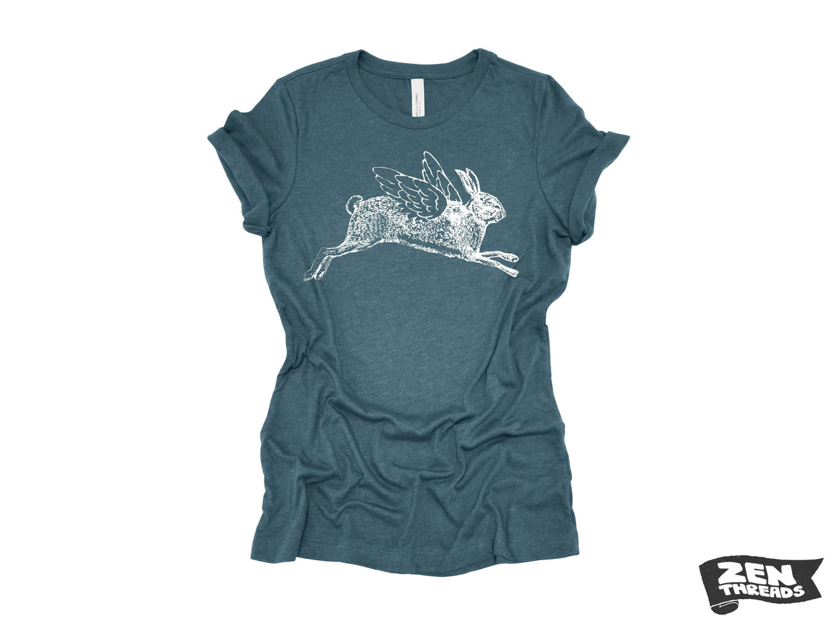 Flying Rabbit Print T-Shirt: Women's Relaxed Fit Bella Canvas Tee