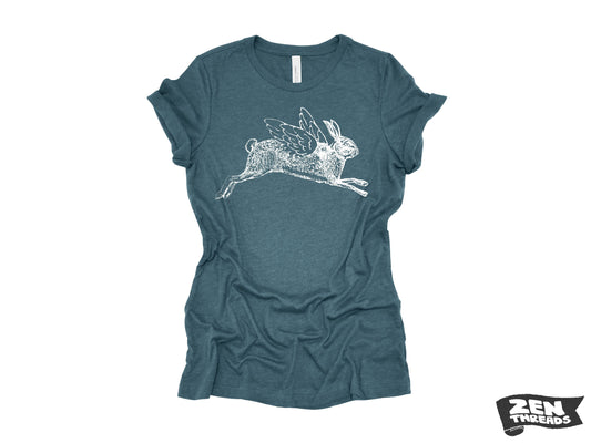 Flying Rabbit Print T-Shirt: Women's Relaxed Fit Bella Canvas Tee