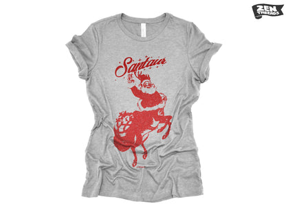 Womens SANTAUR Santa holiday funny Tri Blend t shirt [+Colors] s m l xl xxl Hand Screen Printed Zen Threads custom Christmas