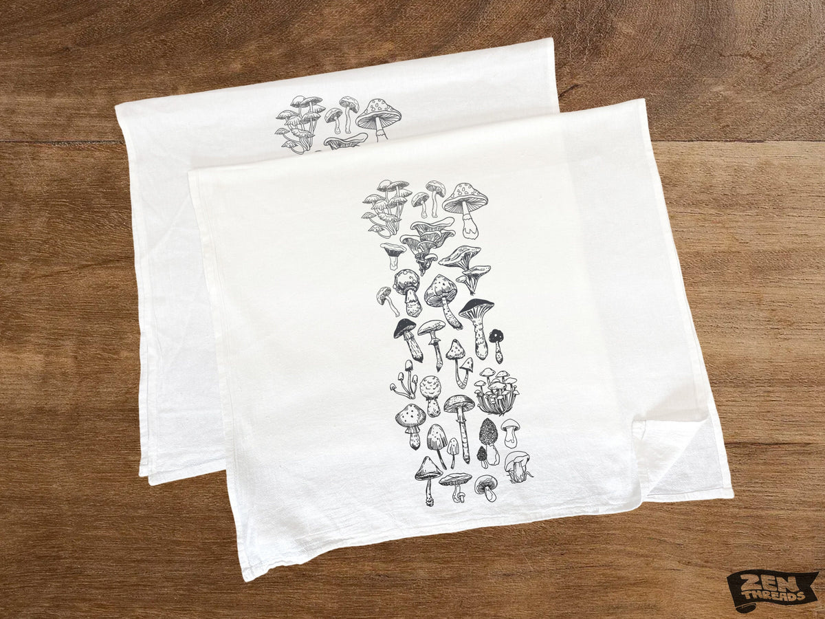 Mushrooms Grey - Large Flour Sack Towels Natural Cotton