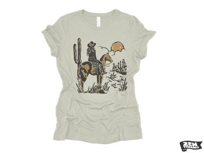 Cowgirl Sunset Texas Desert Womens Boyfriend Tee - Relaxed Fit Vintage T-Shirt