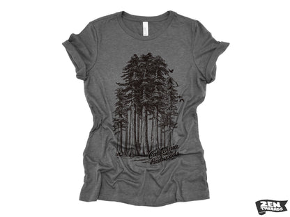 Womens California Redwoods Boyfriend Tee: Trees Park Hiking T-Shirt Bella Canvas