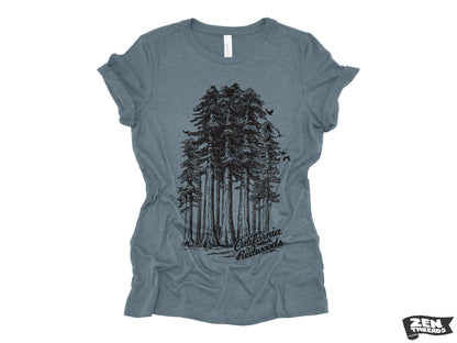 Womens California Redwoods Boyfriend Tee: Trees Park Hiking T-Shirt Bella Canvas