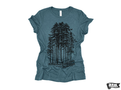 Womens California Redwoods Boyfriend Tee: Trees Park Hiking T-Shirt Bella Canvas