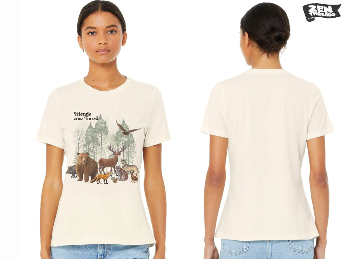 Womens Forest Friends Boyfriend Tee Landscape relaxed jersey T-shirt Zen Threads Bella Canvas custom hiking camping nature mountains gift