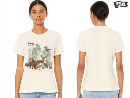 Womens Forest Friends Boyfriend Tee Landscape relaxed jersey T-shirt Zen Threads Bella Canvas custom hiking camping nature mountains gift