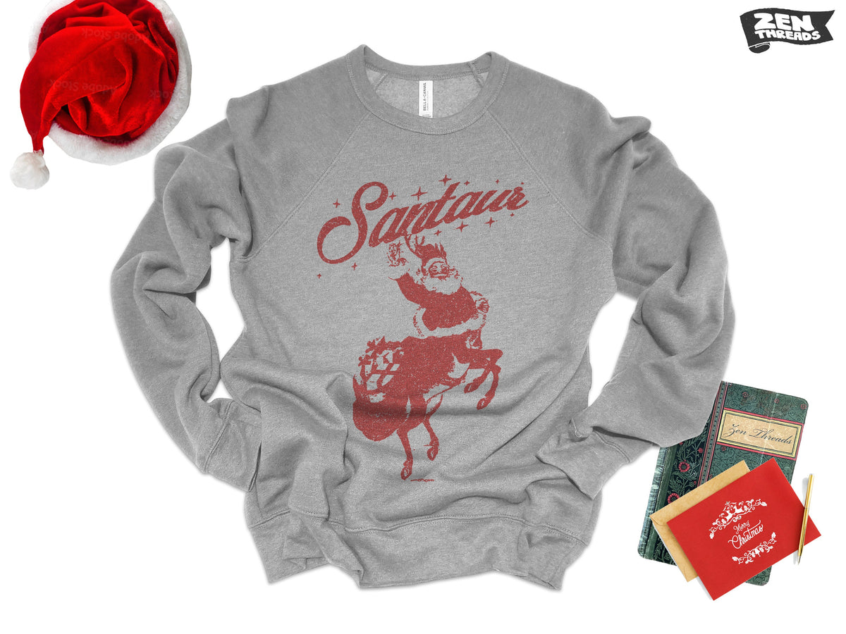 Unisex SANTAUR Santa Fleece Crewneck Super Soft Fleece Bella Canvas Sweatshirt mens womens vintage style 3901 holiday sweater Christmas xmas