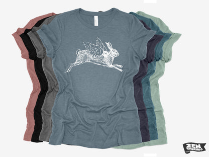 Flying Rabbit Print T-Shirt: Women's Relaxed Fit Bella Canvas Tee