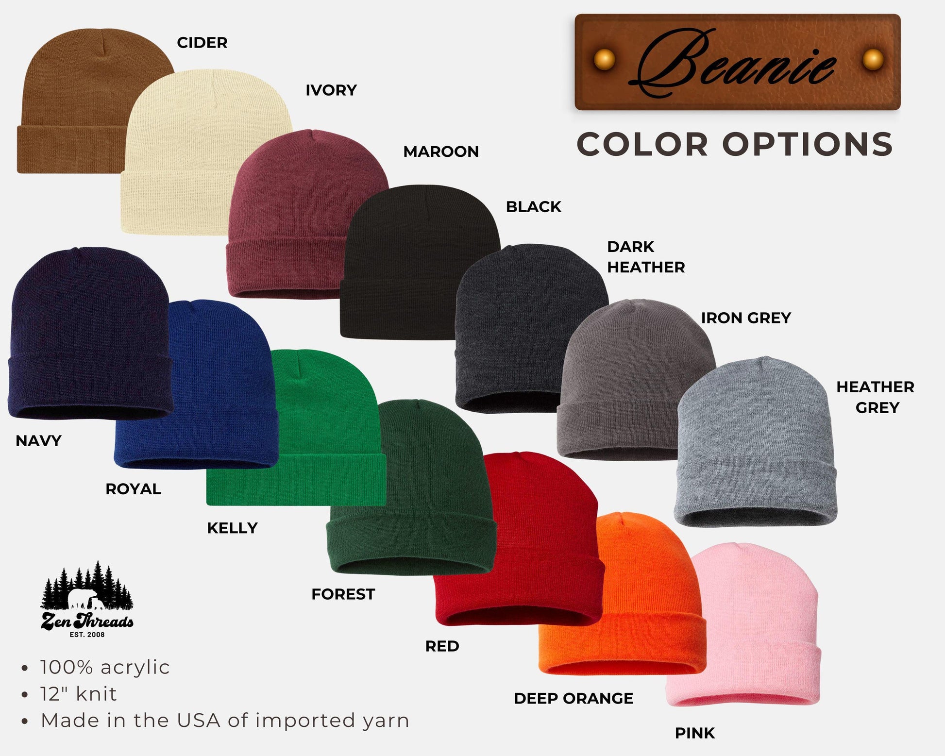 Custom PATCH Beanie -Unisex Personalized Laser Engraved Vegan Leather - Customized Business Name Hat Gift Logo Initials Rivet Die-Cut Badge