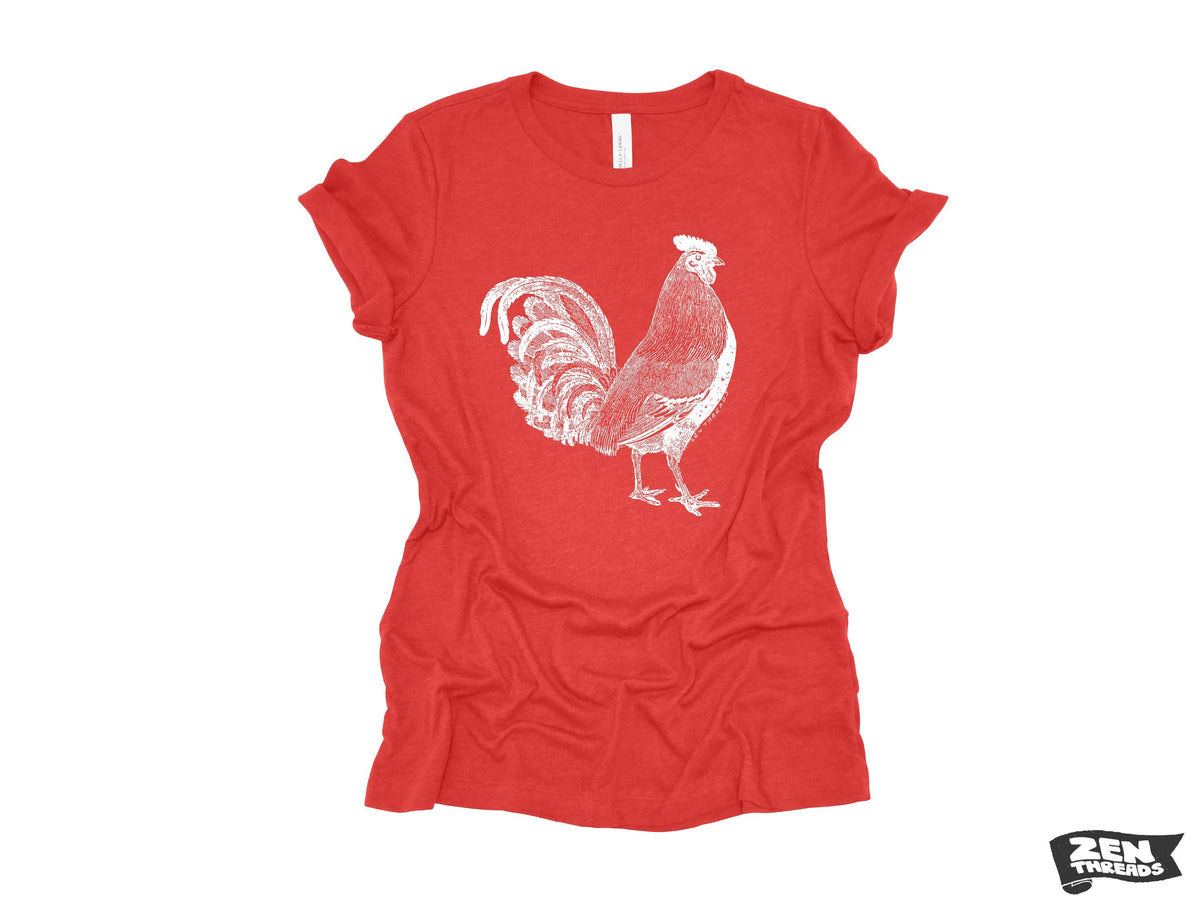 Womens Rooster T-Shirt: Relaxed Fit Bella Canvas Farm Animal Tee
