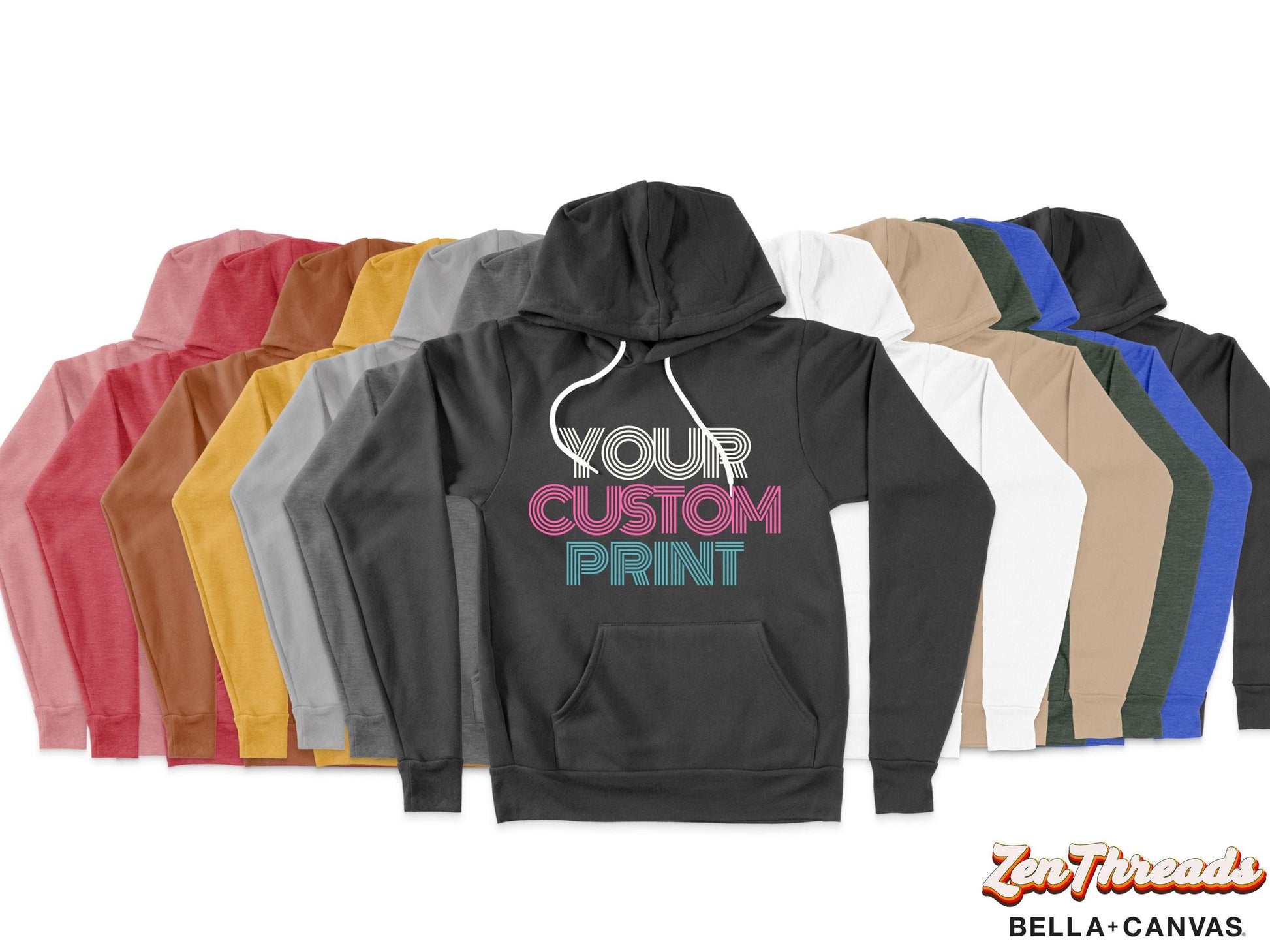 Bella Canvas Custom Print - Unisex 3719 Hoody pullover personalized photo art graphic hooded sweatshirt mens womens team party group art