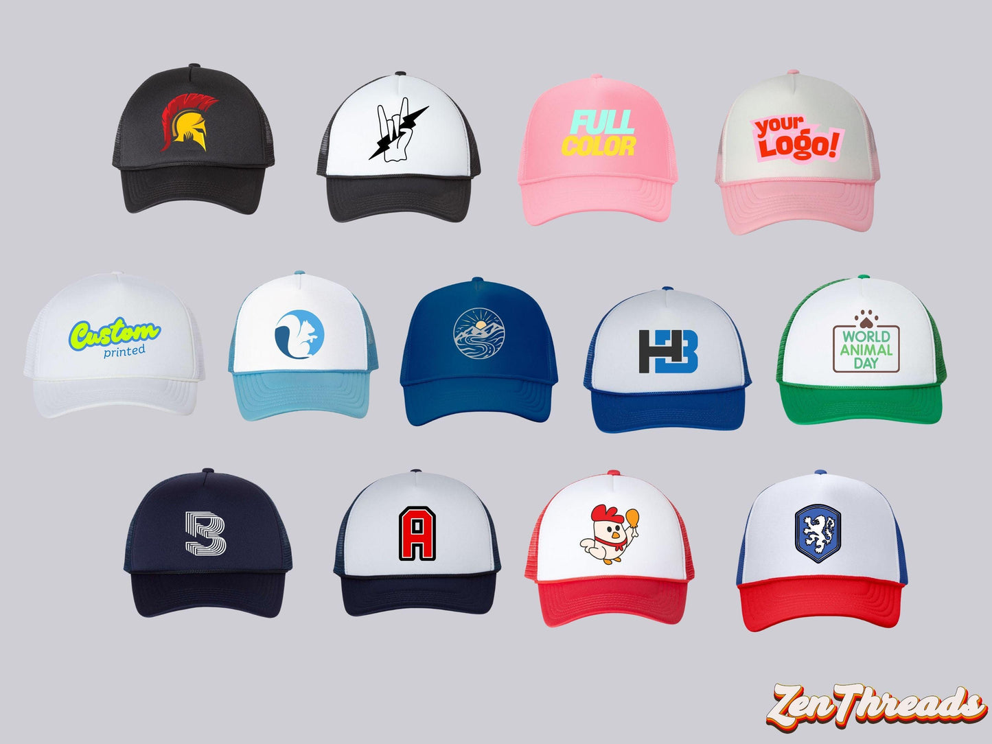 Custom Printed Trucker Old school foam front mesh back unisex O/S your logo printed full color team business group bachelor bachelorette