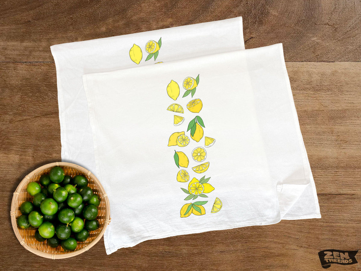 Large 22x36" Flour Sack Towel - Absorbent Organic Cotton Kitchen Towel with Spring Lemons Design