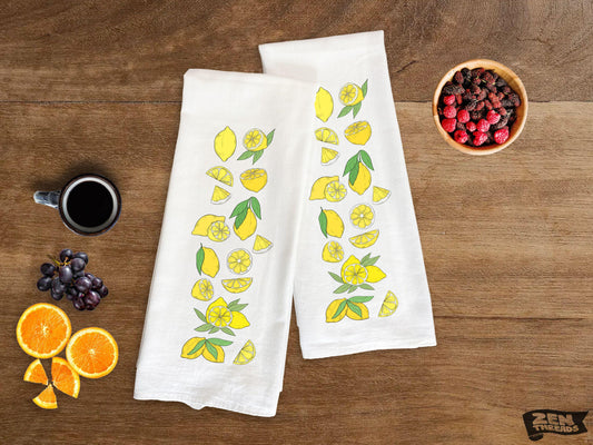 Large 22x36" Flour Sack Towel - Absorbent Organic Cotton Kitchen Towel with Spring Lemons Design