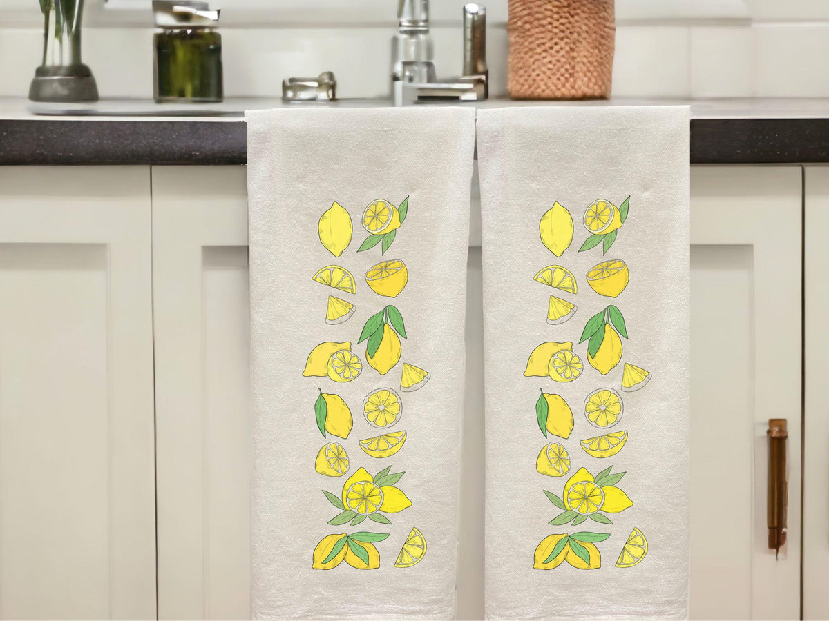 Large 22x36" Flour Sack Towel - Absorbent Organic Cotton Kitchen Towel with Spring Lemons Design