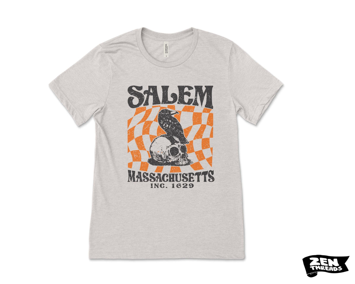 Salem Massachusetts Crow Skull T-Shirt - Vintage Halloween Top