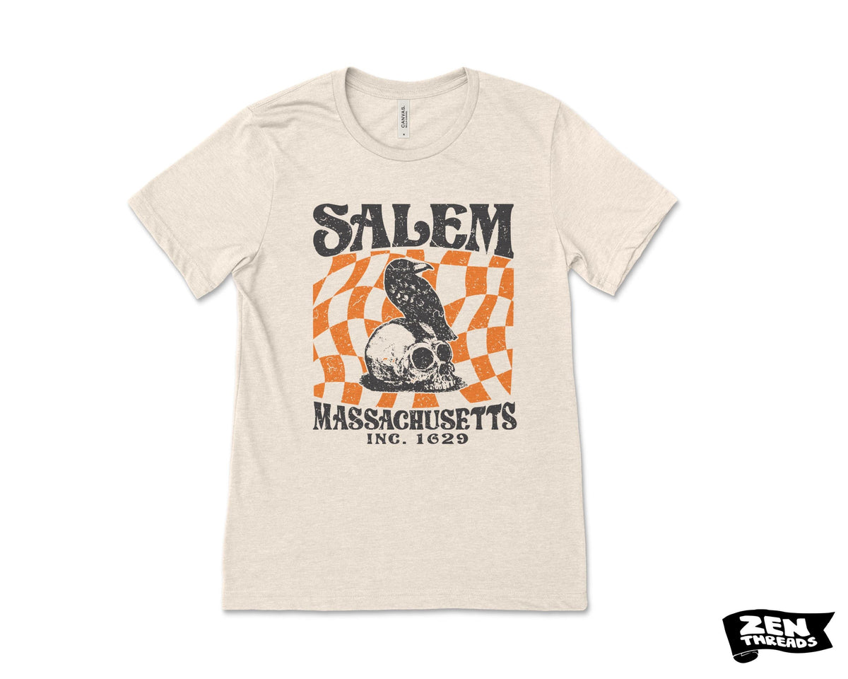 Salem Massachusetts Crow Skull T-Shirt - Vintage Halloween Top