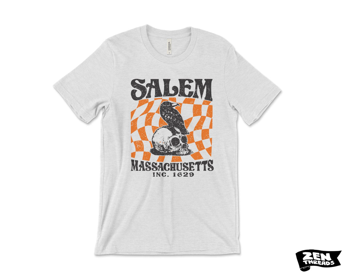 Salem Massachusetts Crow Skull T-Shirt - Vintage Halloween Top
