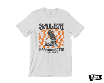 Salem Massachusetts Crow Skull T-Shirt - Vintage Halloween Top