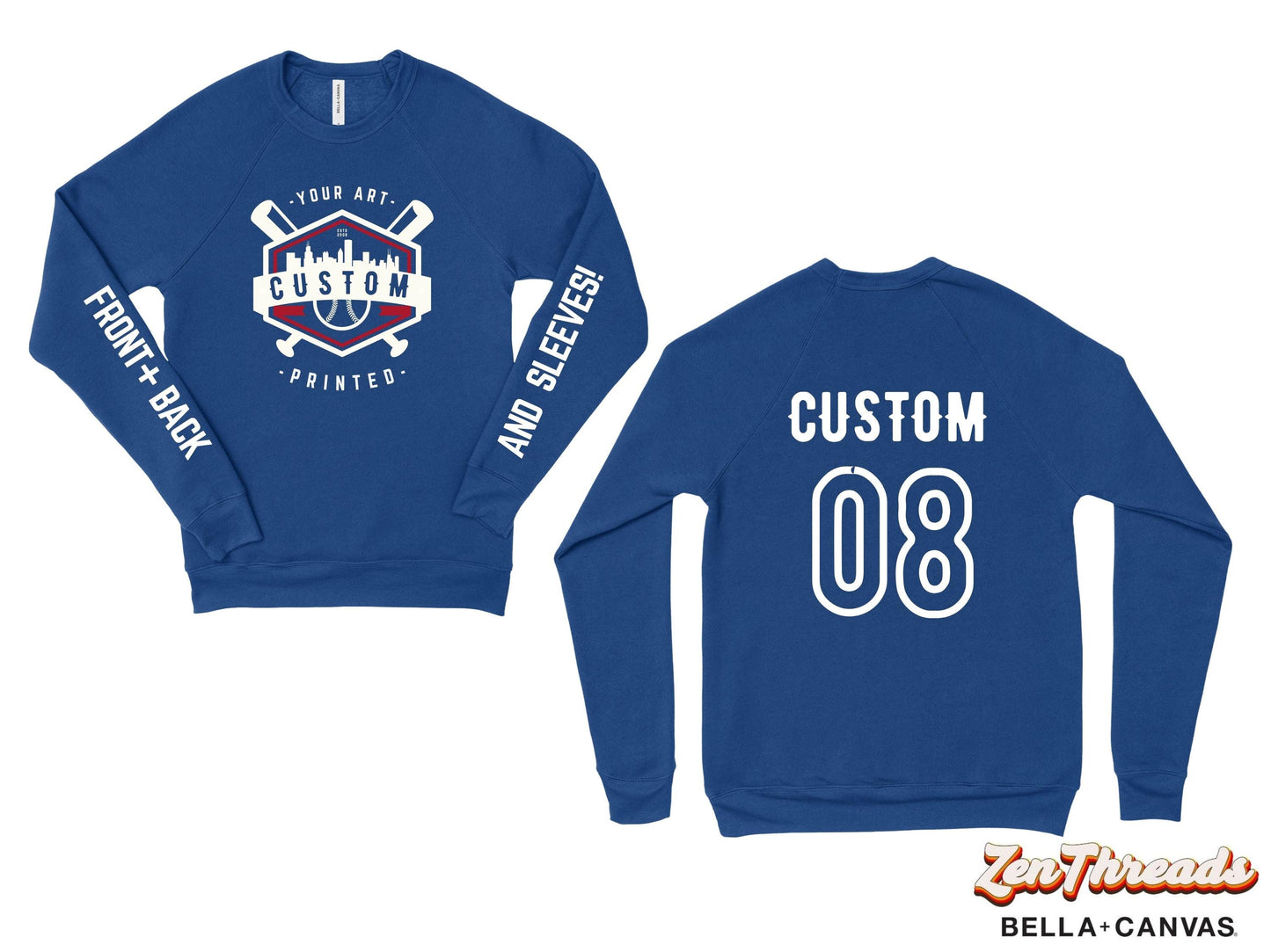 Custom Bella Canvas Sweatshirt Raglan Crewneck 3901 : Personalized Photo Art