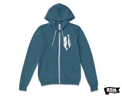 WHALES Classic Unisex Fleece Hoody Printed Zen Threads + Bella Canvas mens women's zipper hoodie hooded whale watching orca humpback beluga