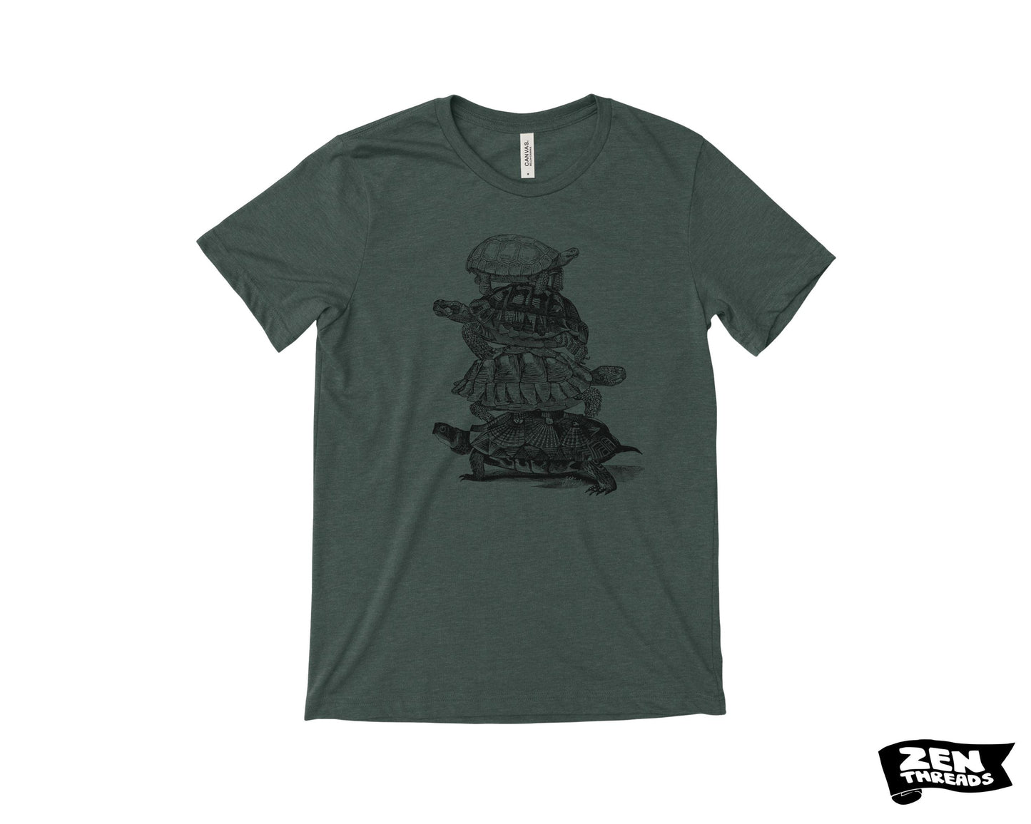 Turtle Stack T-Shirt: Unisex Bella Canvas Tee, Custom Color Print - Turtles all the way down