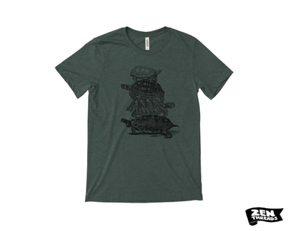 Turtle Stack T-Shirt: Unisex Bella Canvas Tee, Custom Color Print - Turtles all the way down
