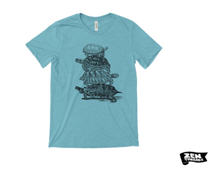 Turtle Stack T-Shirt: Unisex Bella Canvas Tee, Custom Color Print - Turtles all the way down