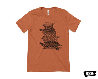 Turtle Stack T-Shirt: Unisex Bella Canvas Tee, Custom Color Print - Turtles all the way down