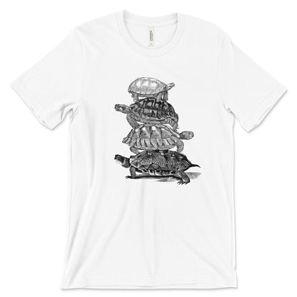 Turtle Stack T-Shirt: Unisex Bella Canvas Tee, Custom Color Print - Turtles all the way down