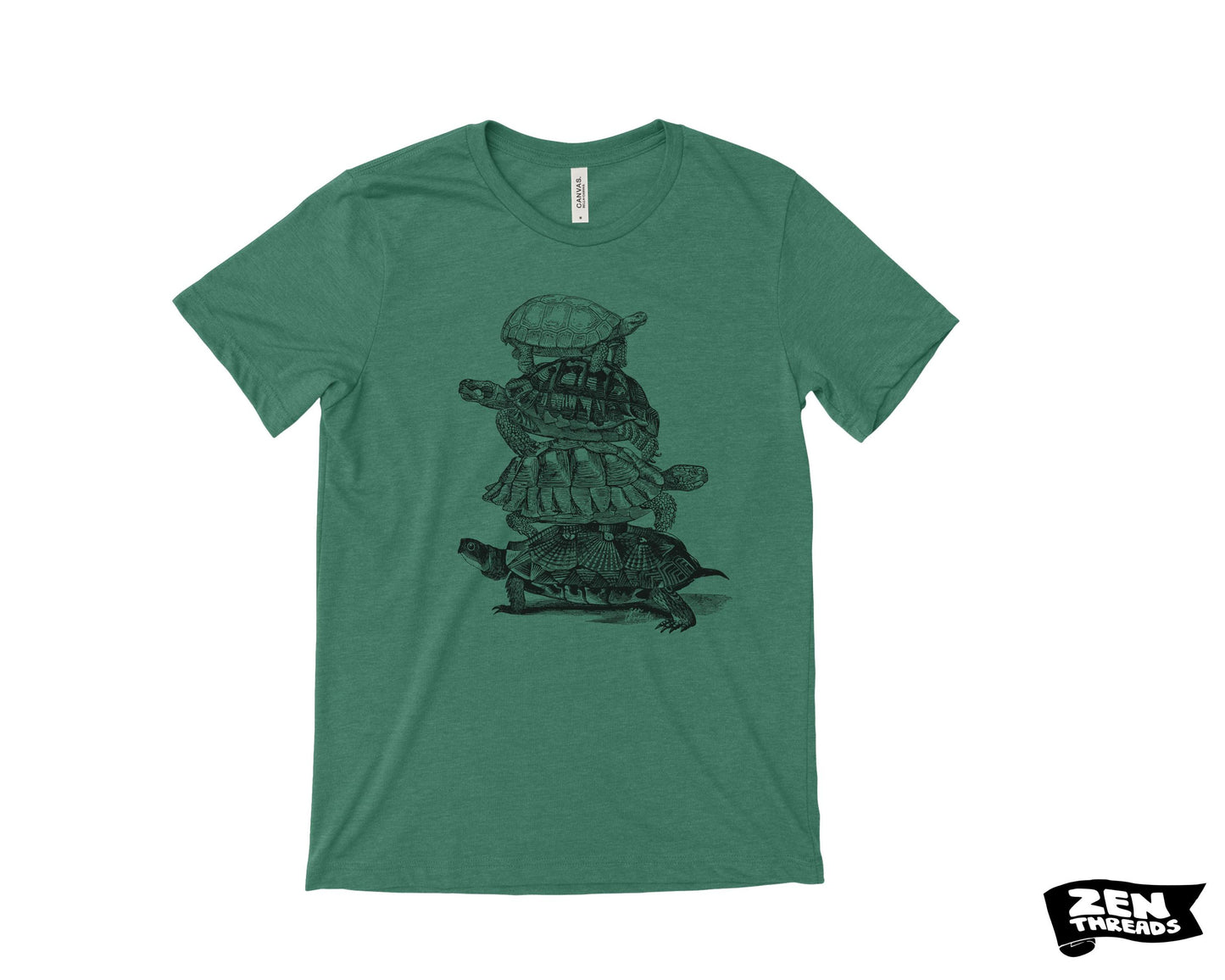 Turtle Stack T-Shirt: Unisex Bella Canvas Tee, Custom Color Print - Turtles all the way down