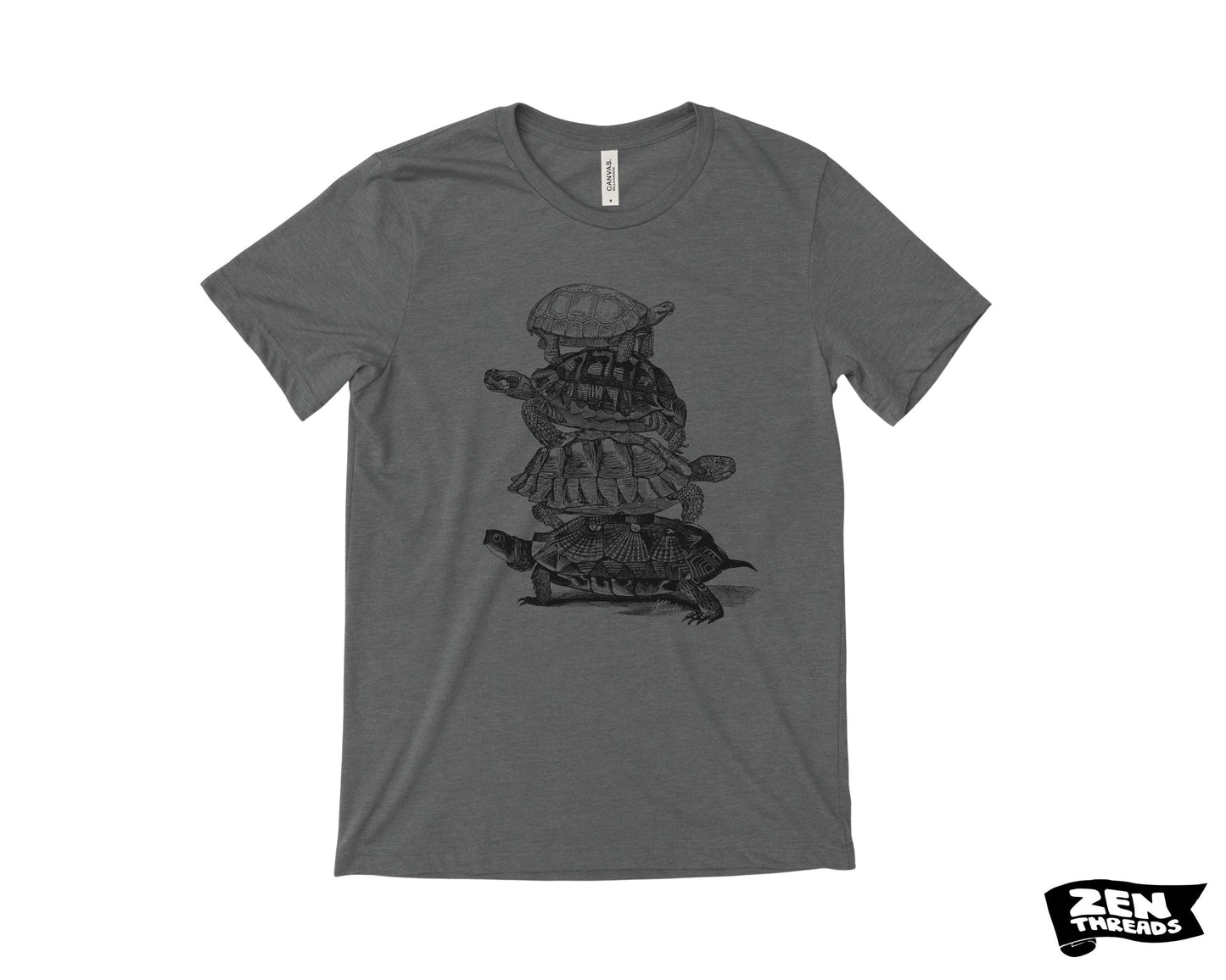Turtle Stack T-Shirt: Unisex Bella Canvas Tee, Custom Color Print - Turtles all the way down
