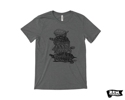 Turtle Stack T-Shirt: Unisex Bella Canvas Tee, Custom Color Print - Turtles all the way down