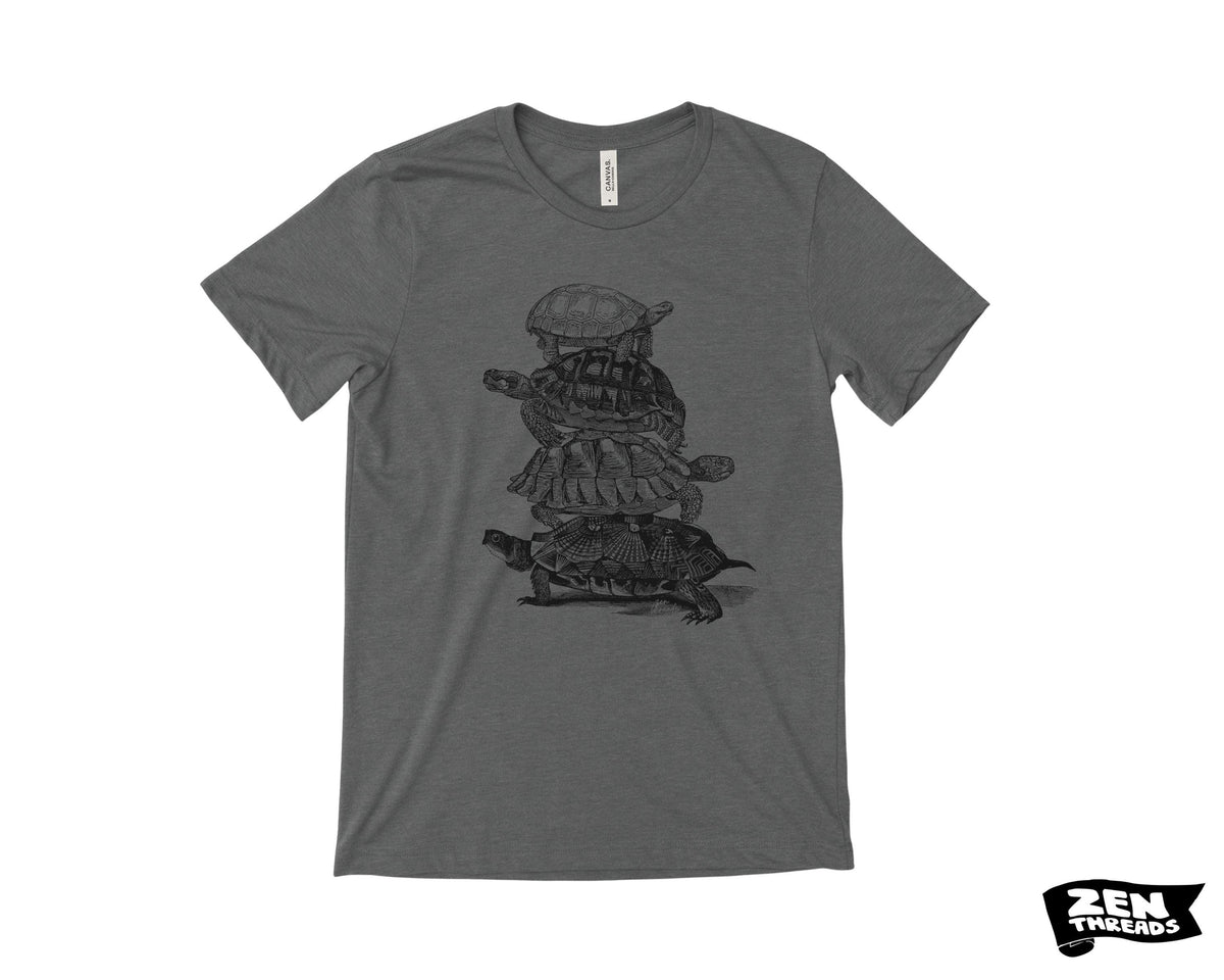 Turtle Stack T-Shirt: Unisex Bella Canvas Tee, Custom Color Print - Turtles all the way down