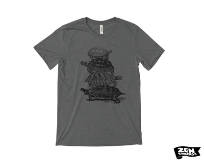 Turtle Stack T-Shirt: Unisex Bella Canvas Tee, Custom Color Print - Turtles all the way down