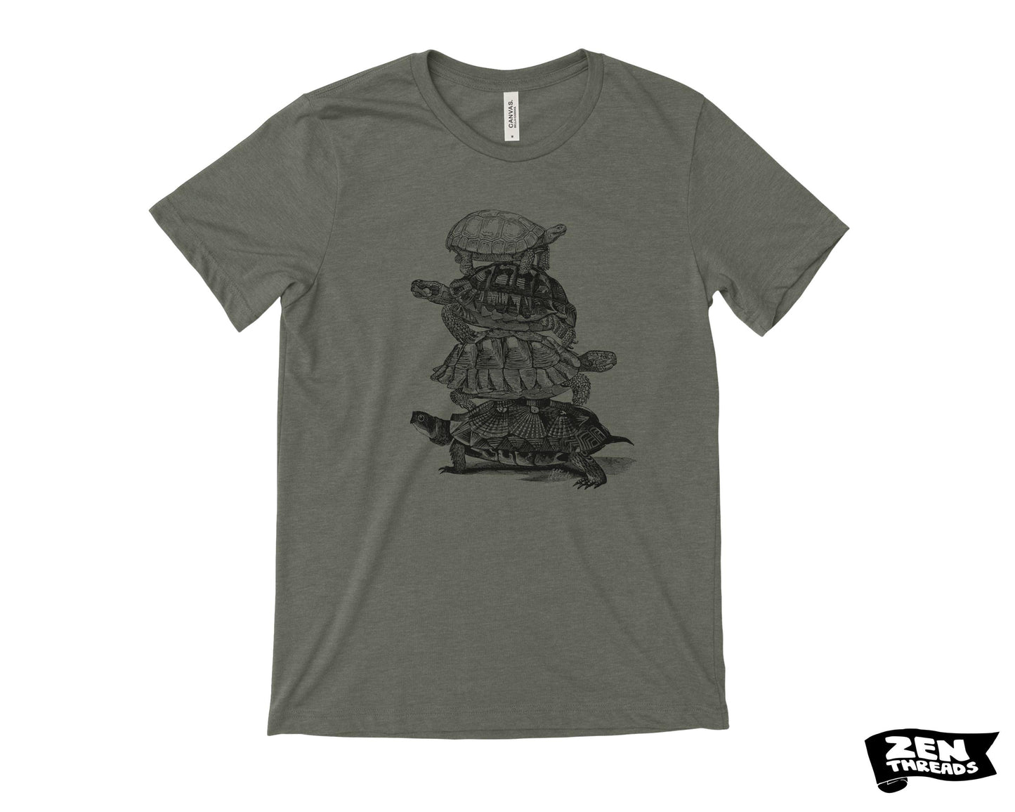 Turtle Stack T-Shirt: Unisex Bella Canvas Tee, Custom Color Print - Turtles all the way down