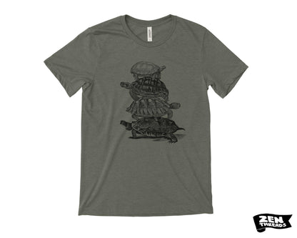 Turtle Stack T-Shirt: Unisex Bella Canvas Tee, Custom Color Print - Turtles all the way down