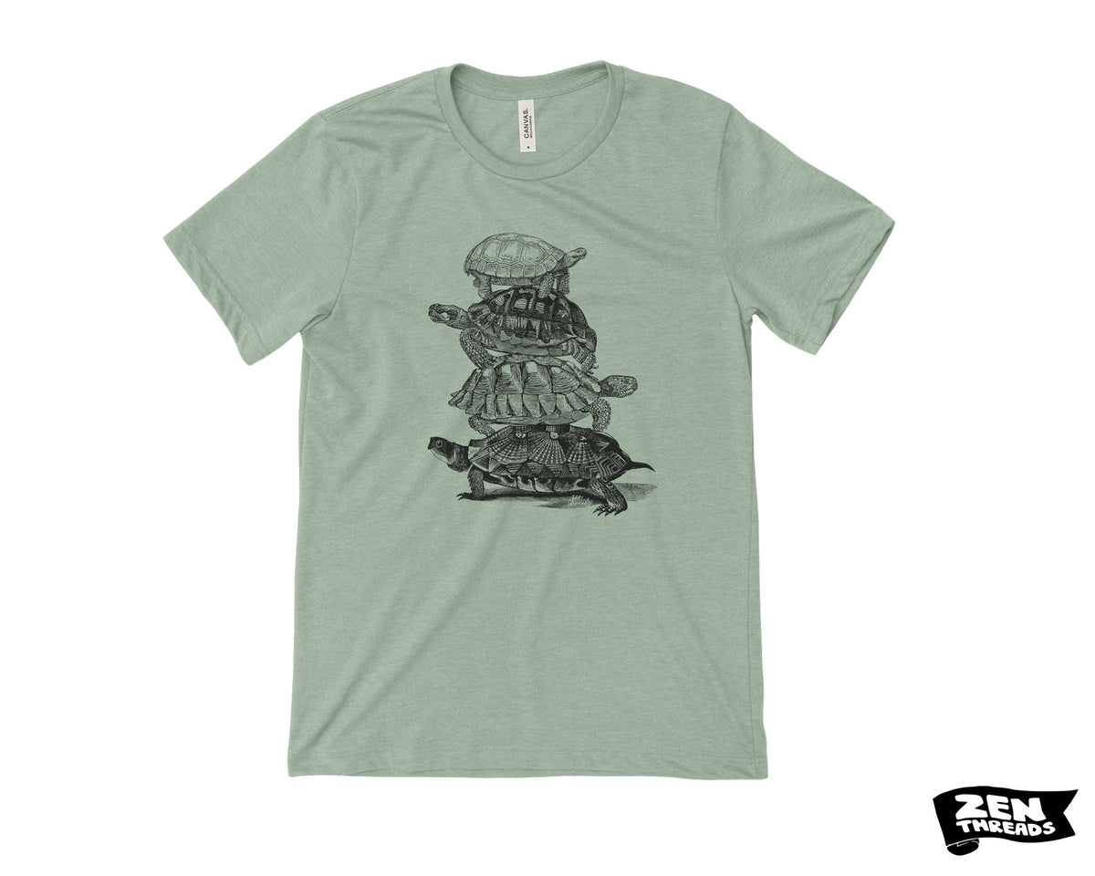 Turtle Stack T-Shirt: Unisex Bella Canvas Tee, Custom Color Print - Turtles all the way down