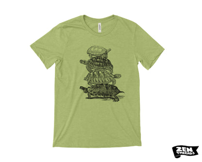 Turtle Stack T-Shirt: Unisex Bella Canvas Tee, Custom Color Print - Turtles all the way down