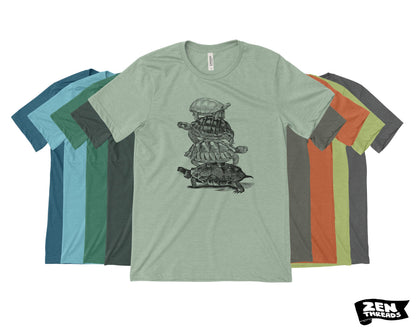 Turtle Stack T-Shirt: Unisex Bella Canvas Tee, Custom Color Print - Turtles all the way down
