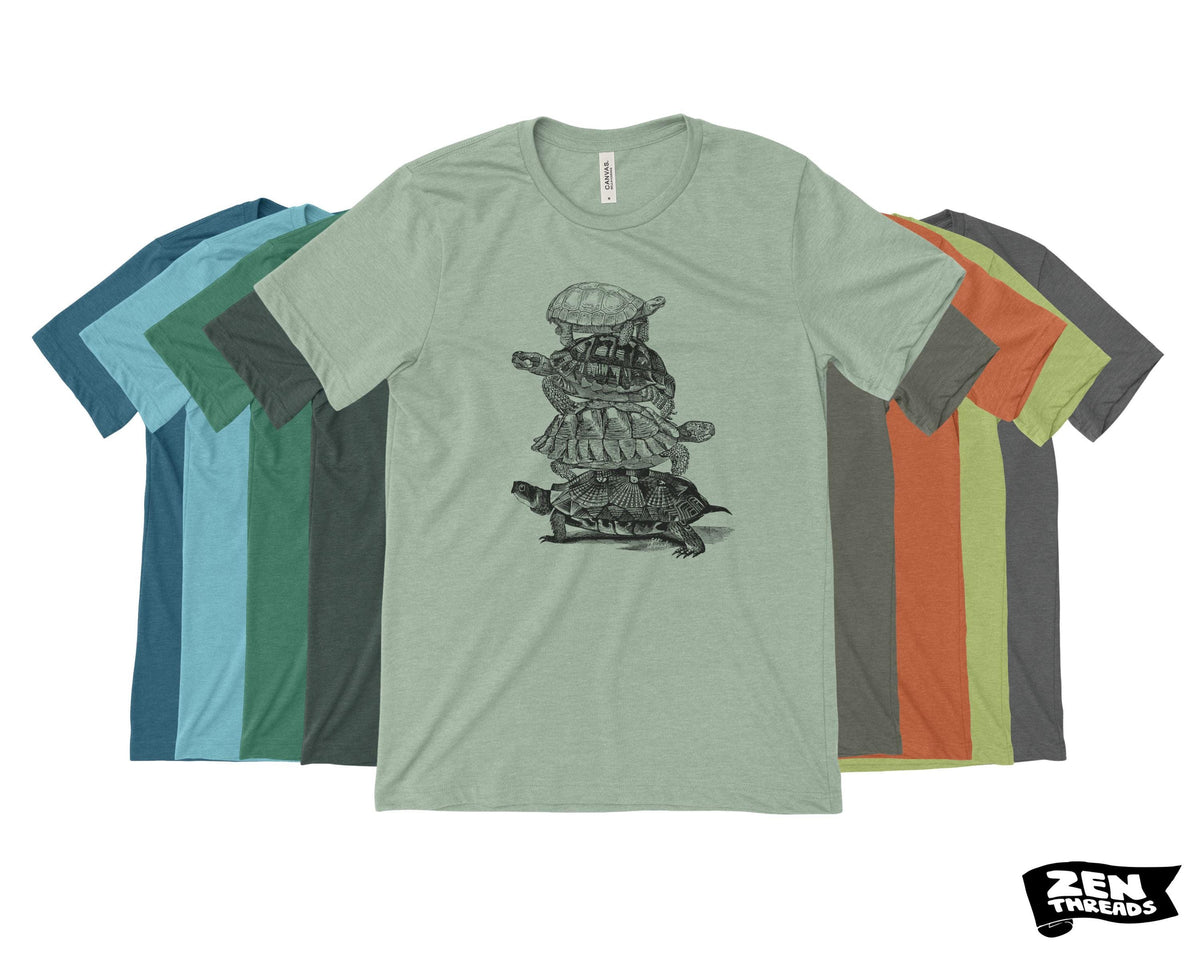 Turtle Stack T-Shirt: Unisex Bella Canvas Tee, Custom Color Print - Turtles all the way down