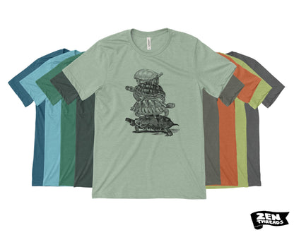 Turtle Stack T-Shirt: Unisex Bella Canvas Tee, Custom Color Print - Turtles all the way down