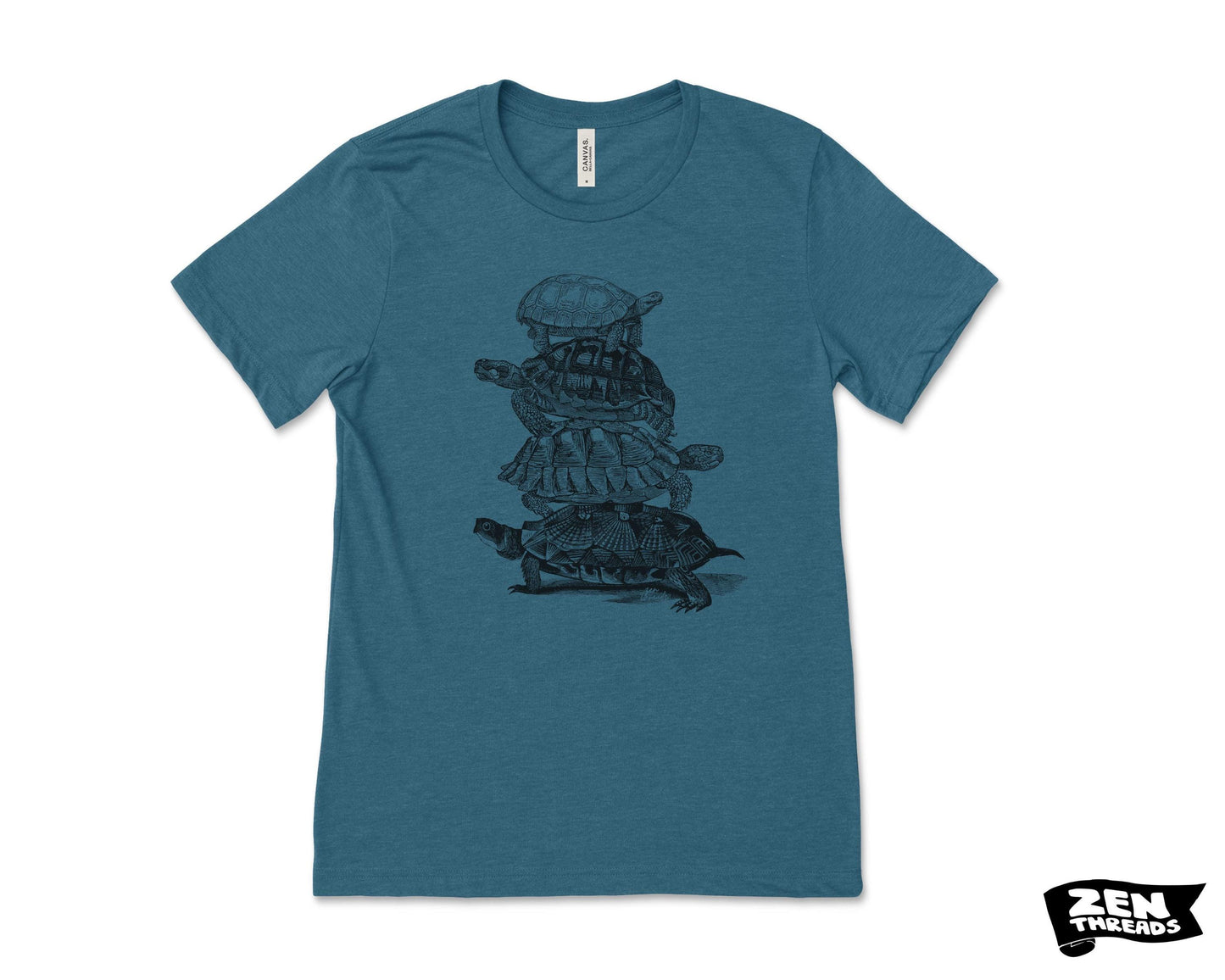 Turtle Stack T-Shirt: Unisex Bella Canvas Tee, Custom Color Print - Turtles all the way down
